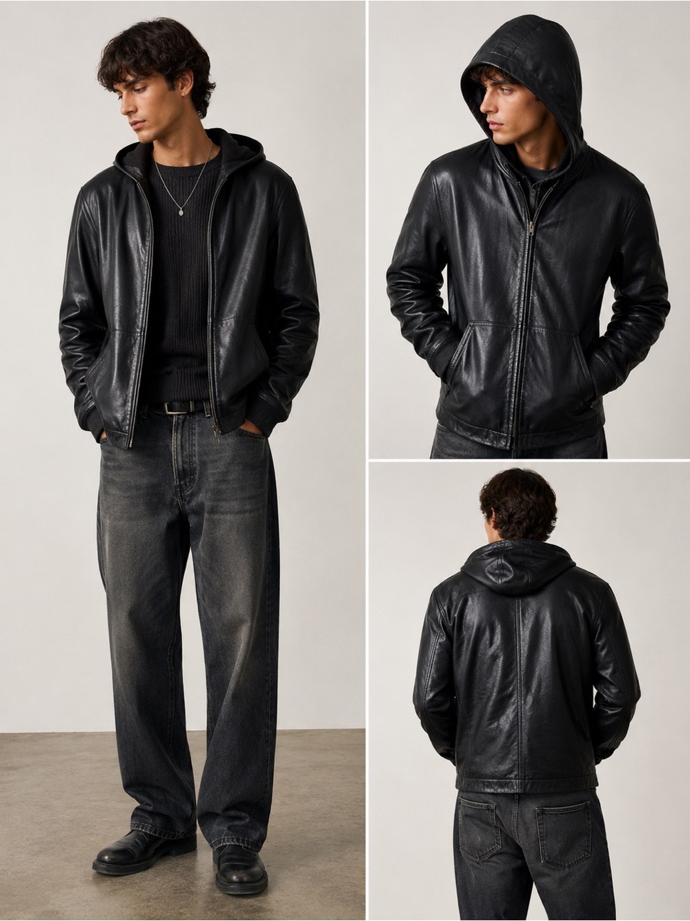 Vintage Gap Lamb Leather black hooded jacket y2k size men’s XS/womens small